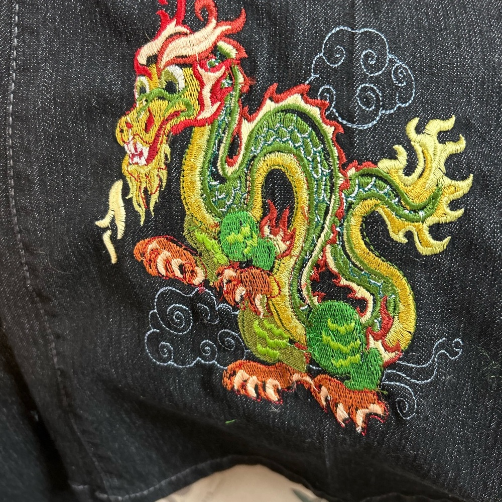 Embroidered Dragon Black Jeans